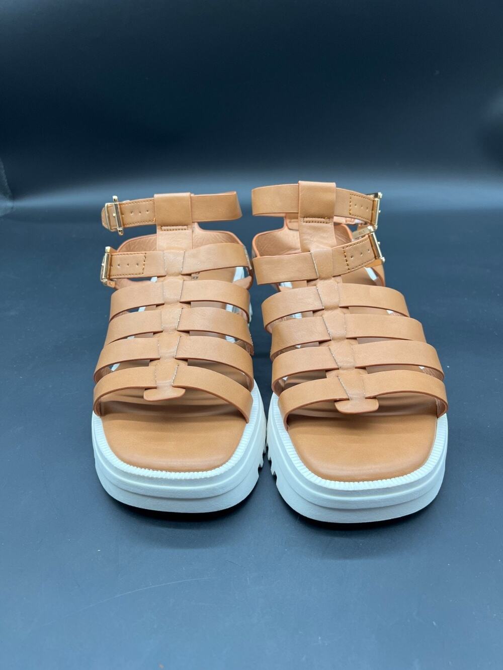 Torrid Gladiator TAN Chunky Faux Leather Platform Sandals Womens Sz 7.5WW
